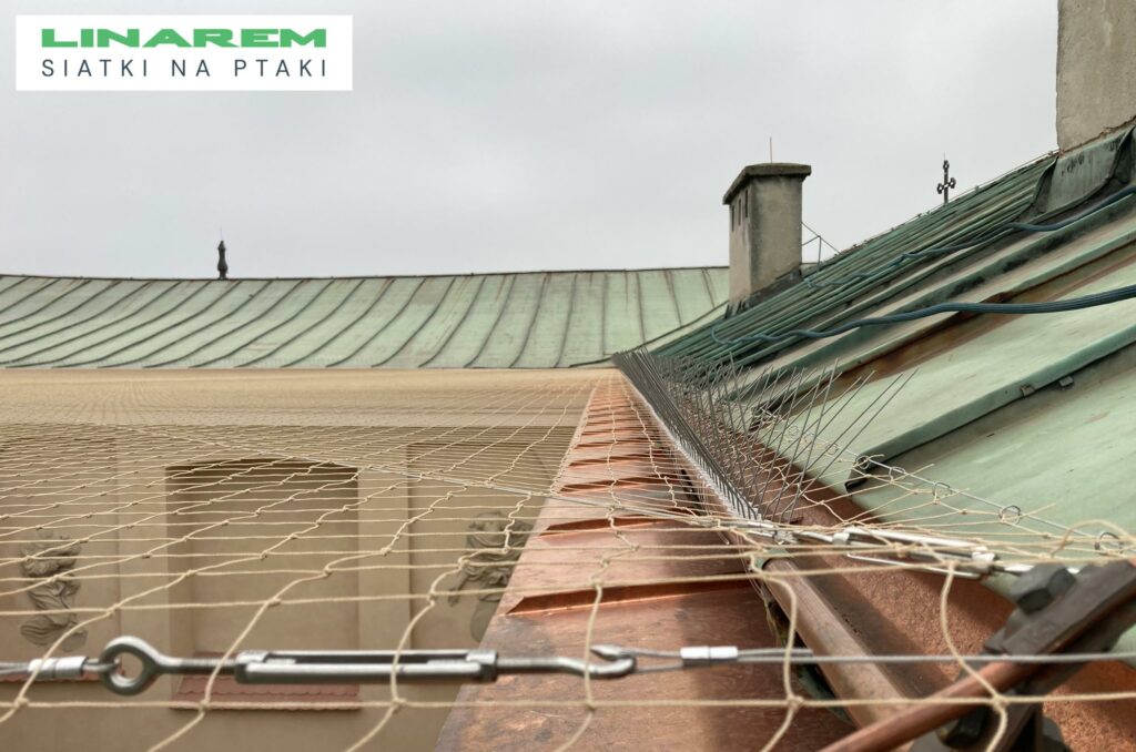 pozioma siatka na ptaki muzeum archeologiczne, montaz siatek przeciw ptakom, osiatkowanie dachu muzeum, zabezpieczenie przed ptakami